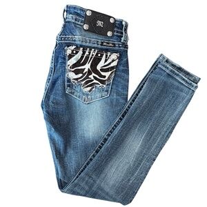 Miss Me Jeans Size 29 Cowhide Zebra Pocket Rhinestone Y2K